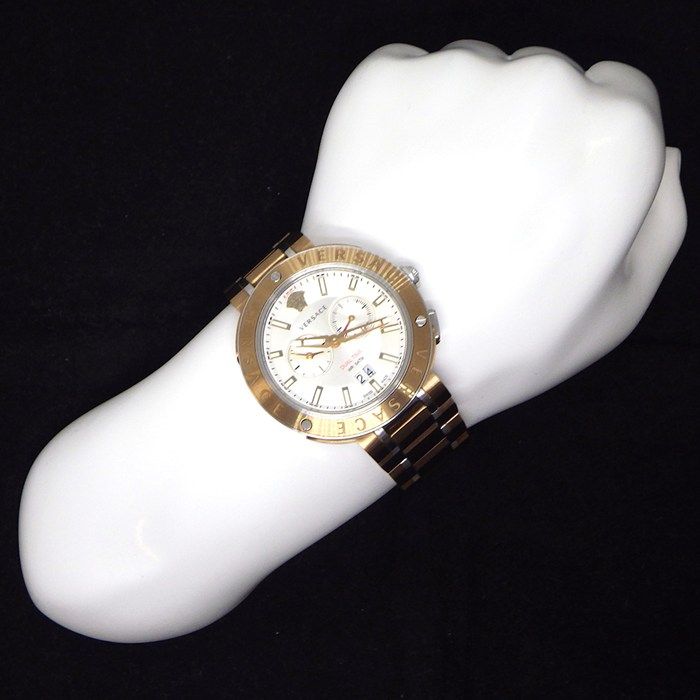 Versace Watch Pro Date Small Second Dual Time Display Sunray Silver Dial SS