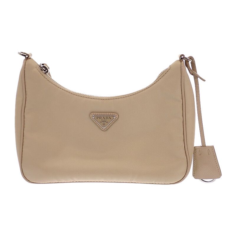 Prada Re-Nylon 2-Way Shoulder Bag Nylon Beige Silver Classic Triangle Logo