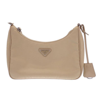 Prada Re-Nylon 2-Way Shoulder Bag Nylon Beige Silver Classic Triangle Logo