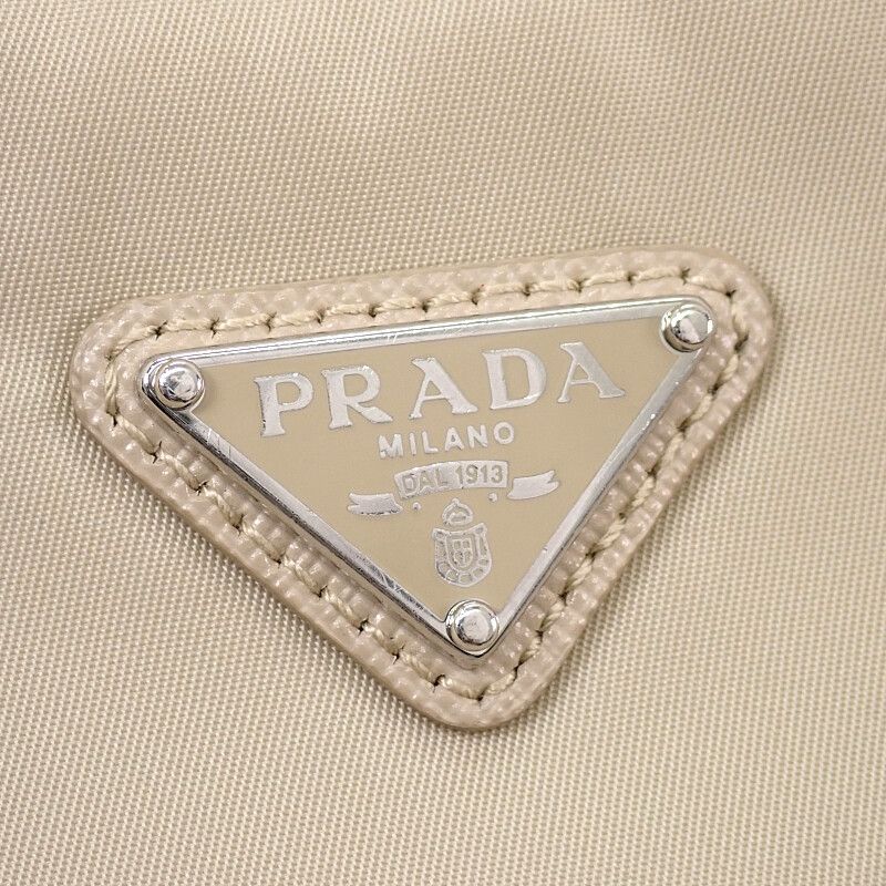 Prada Re-Nylon 2-Way Shoulder Bag Nylon Beige Silver Classic Triangle Logo