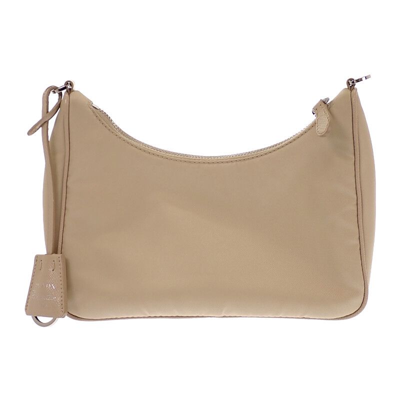 Prada Re-Nylon 2-Way Shoulder Bag Nylon Beige Silver Classic Triangle Logo