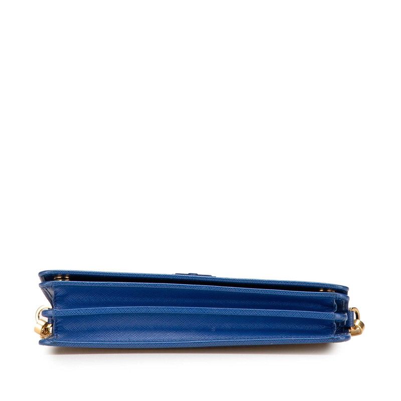 Prada Chain Shoulder Wallet Blue Saffiano Leather Handbag