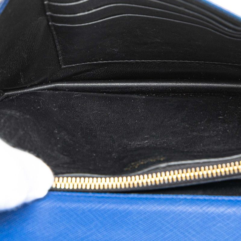 Prada Chain Shoulder Wallet Blue Saffiano Leather Handbag