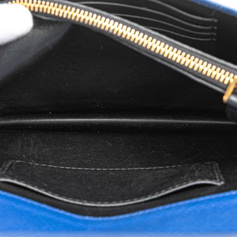 Prada Chain Shoulder Wallet Blue Saffiano Leather Handbag