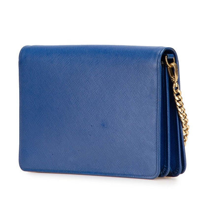 Prada Chain Shoulder Wallet Blue Saffiano Leather Handbag