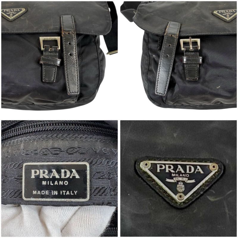 Prada Triangle Logo Cross Black Nero Tessuto Shoulder Bag