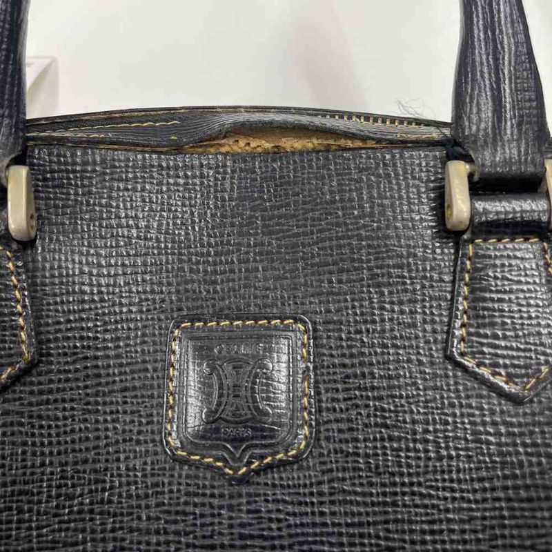 Celine Old Mini Boston Bag Macadam Embossed Leather Black