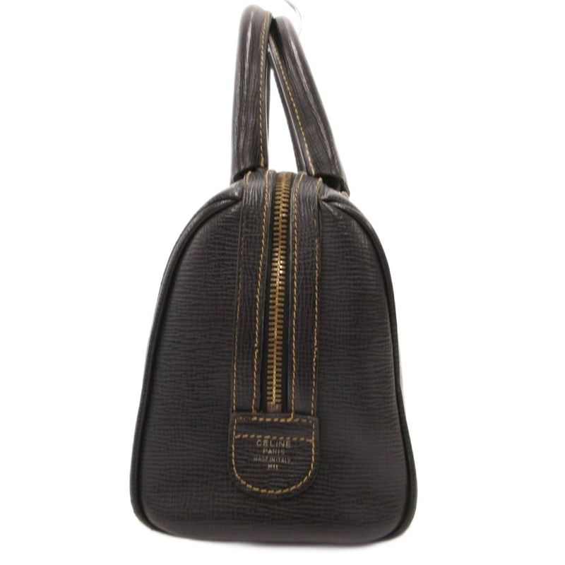 Celine Old Mini Boston Bag Macadam Embossed Leather Black