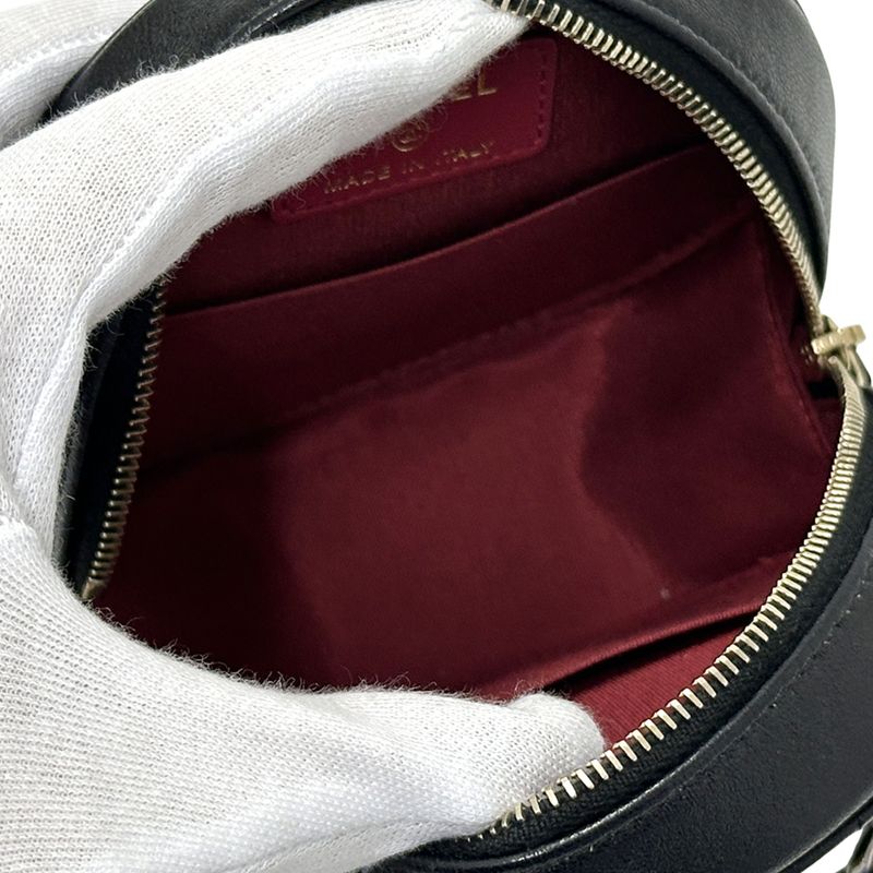 Chanel 19 Shoulder Bag Lambskin Black Gold Silver Micro Chain Crossbody Round