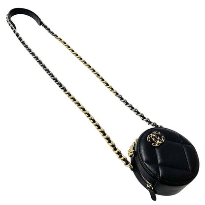 Chanel 19 Shoulder Bag Lambskin Black Gold Silver Micro Chain Crossbody Round