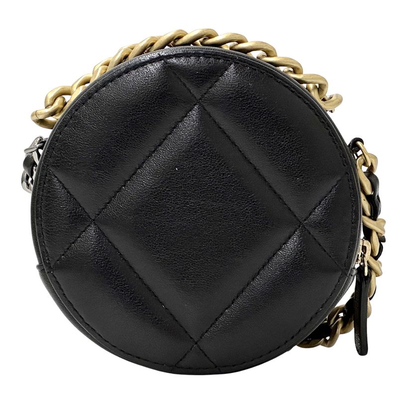 Chanel 19 Shoulder Bag Lambskin Black Gold Silver Micro Chain Crossbody Round