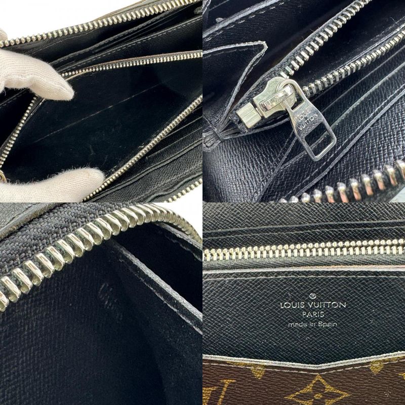 Louis Vuitton Round Zip Wallet Zippy XL Monogram Macassar Leather Second Brown