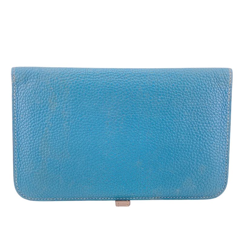 Hermes Series Button Dogon GM Togo Wallet Blue