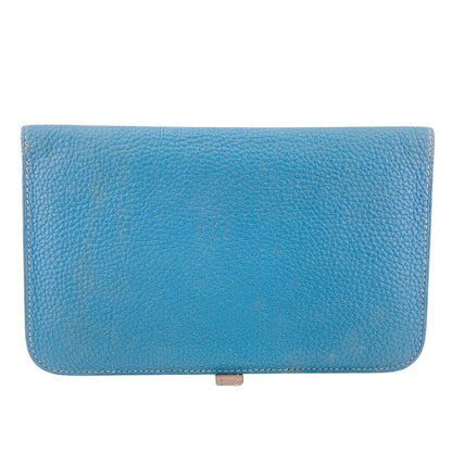 Hermes Series Button Dogon GM Togo Wallet Blue