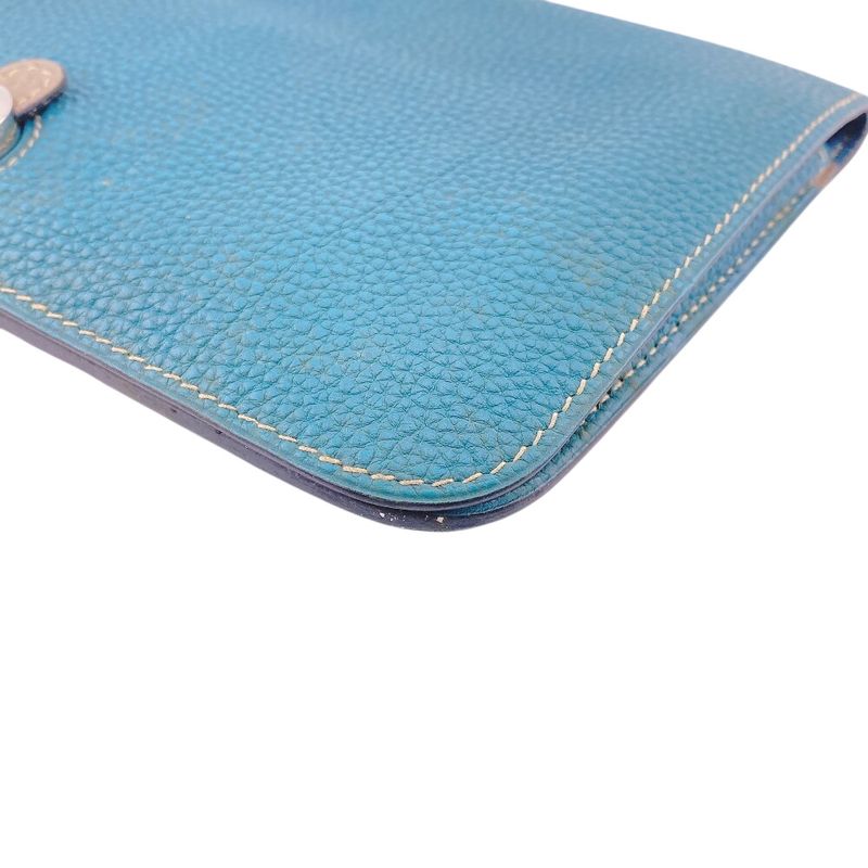Hermes Series Button Dogon GM Togo Wallet Blue