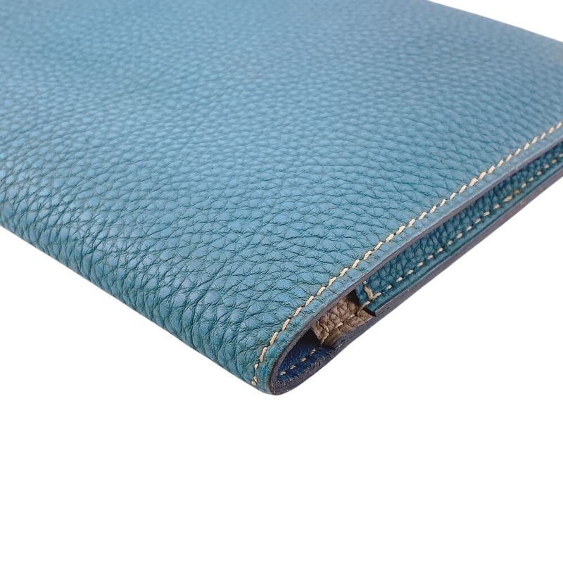 Hermes Series Button Dogon GM Togo Wallet Blue