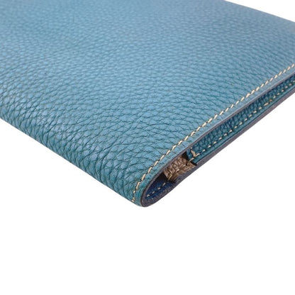 Hermes Series Button Dogon GM Togo Wallet Blue