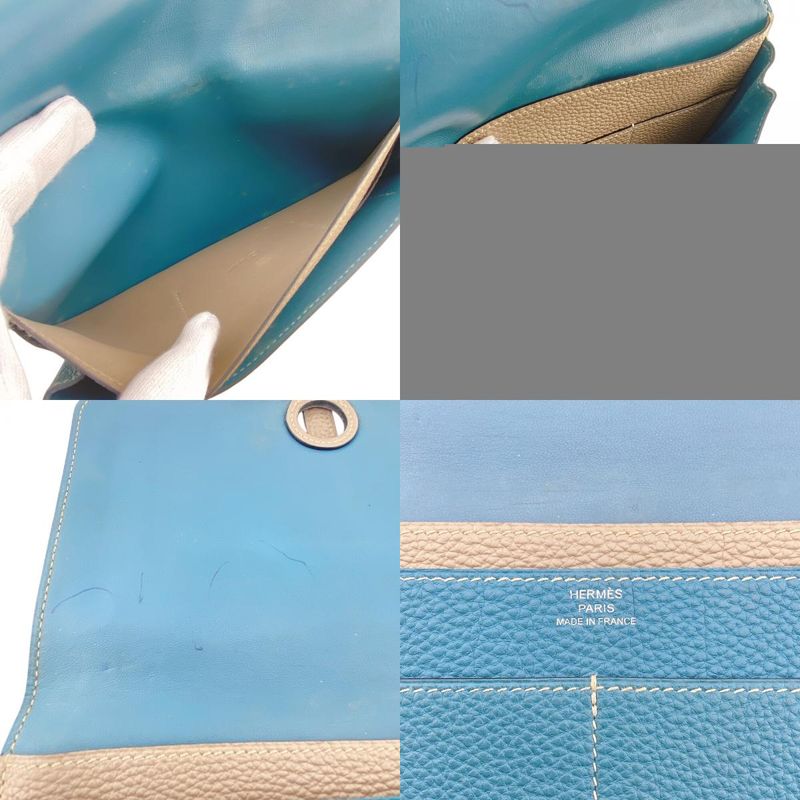 Hermes Series Button Dogon GM Togo Wallet Blue