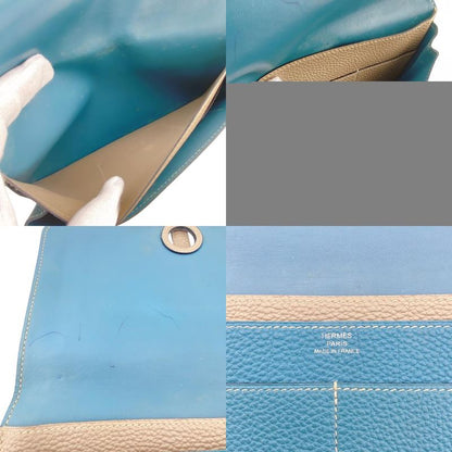 Hermes Series Button Dogon GM Togo Wallet Blue