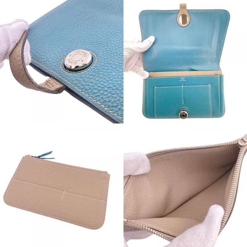 Hermes Series Button Dogon GM Togo Wallet Blue