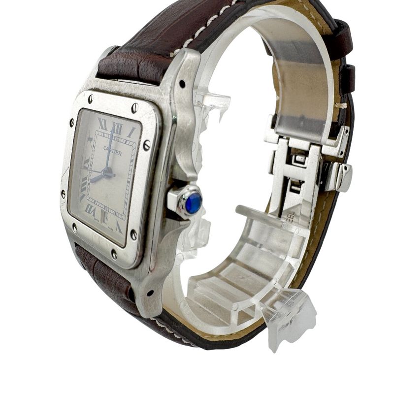 Cartier 3 Hands Date Santos Garbe Leather Watch Brown
