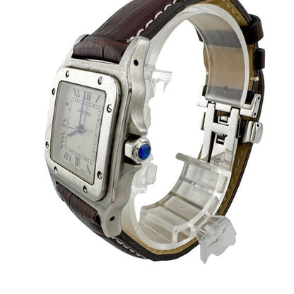 Cartier 3 Hands Date Santos Garbe Leather Watch Brown