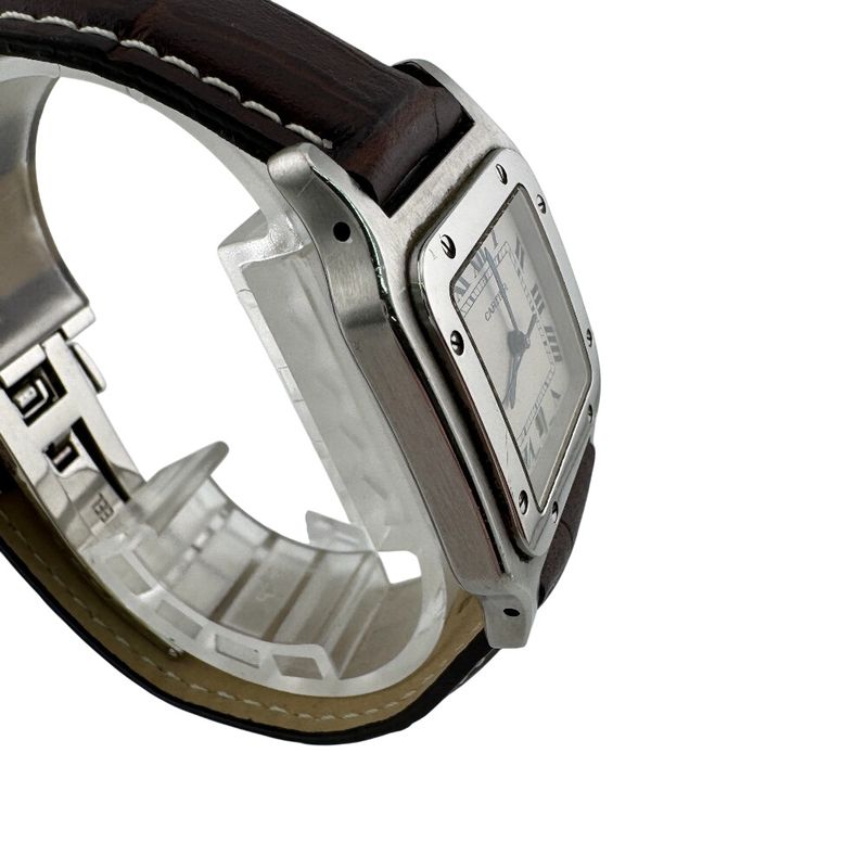 Cartier 3 Hands Date Santos Garbe Leather Watch Brown