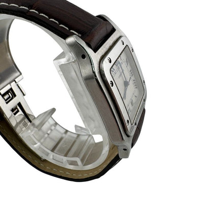 Cartier 3 Hands Date Santos Garbe Leather Watch Brown