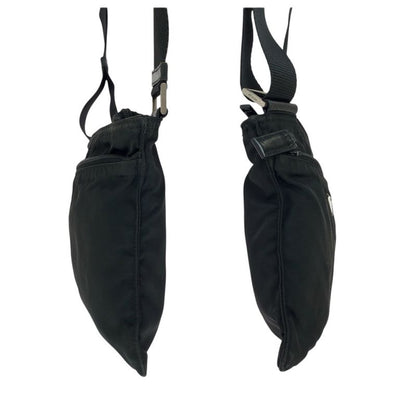 Prada Tessuto Black Silver Nylon Shoulder Bag