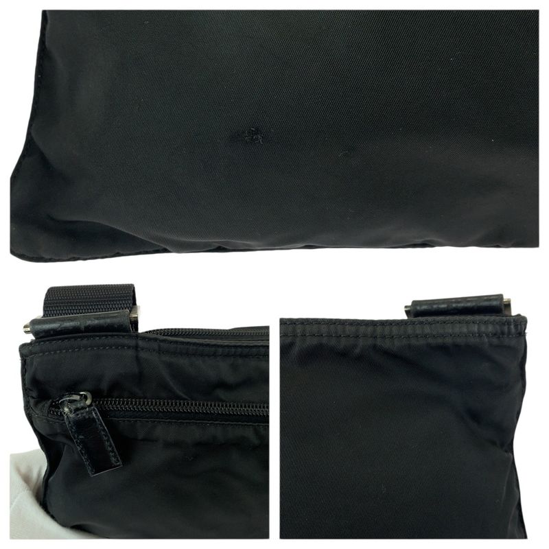 Prada Tessuto Black Silver Nylon Shoulder Bag