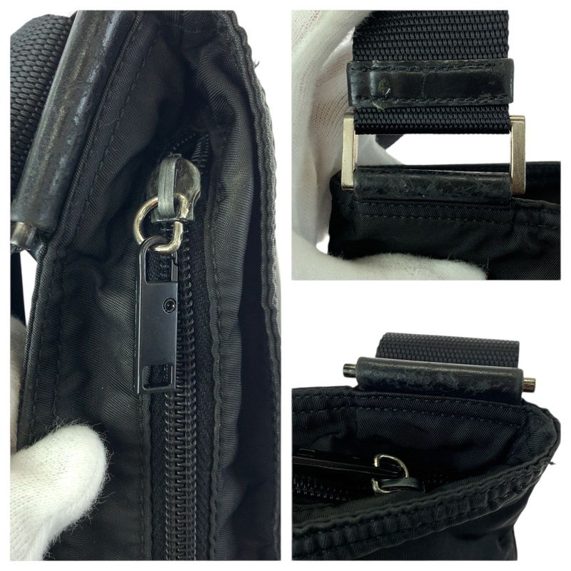 Prada Tessuto Black Silver Nylon Shoulder Bag
