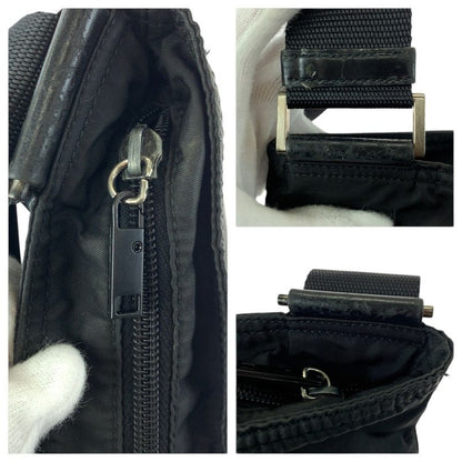 Prada Tessuto Black Silver Nylon Shoulder Bag