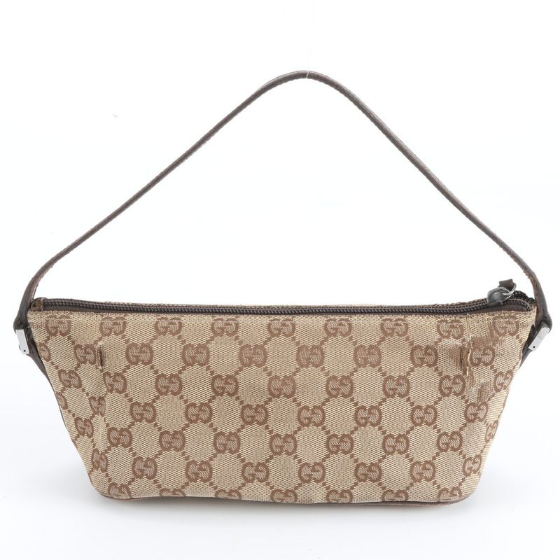 Gucci GG Canvas Leather Handbag Brown Ebm