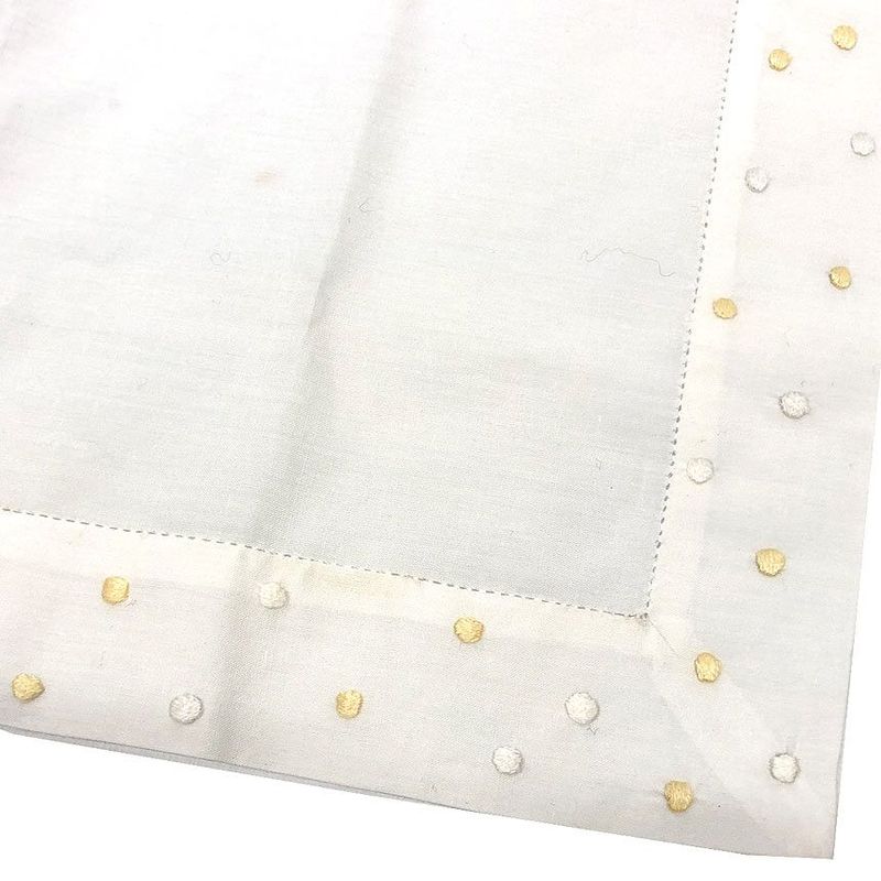 Hermes Cotton Handkerchief Embroidered Dot Bandana Pocket Chief White