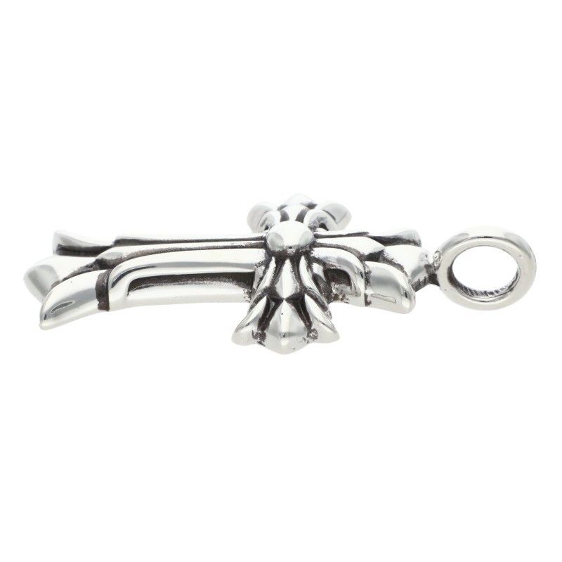 Chrome Hearts Dbl CH Crs Double CH Cross Charm Silver Necklace Top
