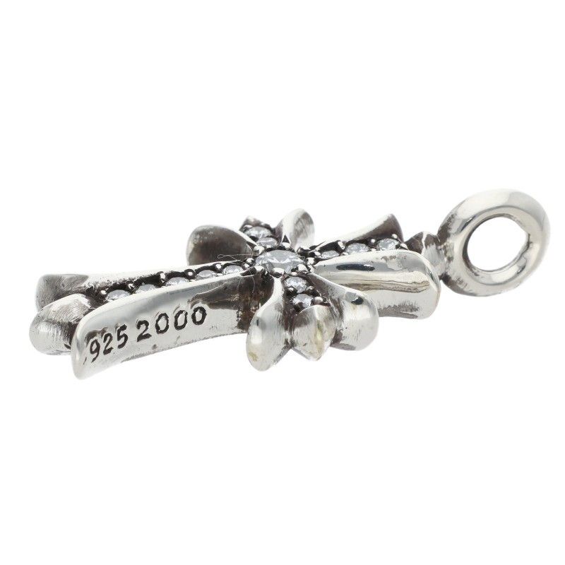 Chrome Hearts Tny Crsf P Dmnd Tiny Fat Cross Pave Diamond Pendant Silver