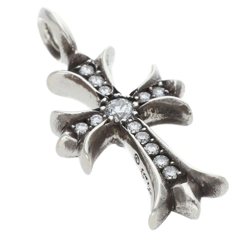 Chrome Hearts Tny Crsf P Dmnd Tiny Fat Cross Pave Diamond Pendant Silver