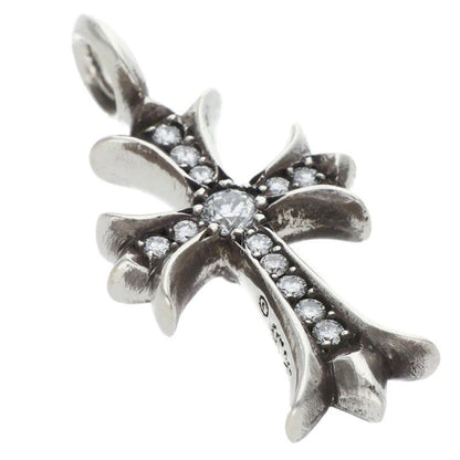 Chrome Hearts Tny Crsf P Dmnd Tiny Fat Cross Pave Diamond Pendant Silver