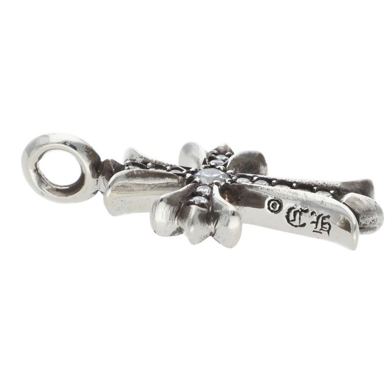 Chrome Hearts Tny Crsf P Dmnd Tiny Fat Cross Pave Diamond Pendant Silver