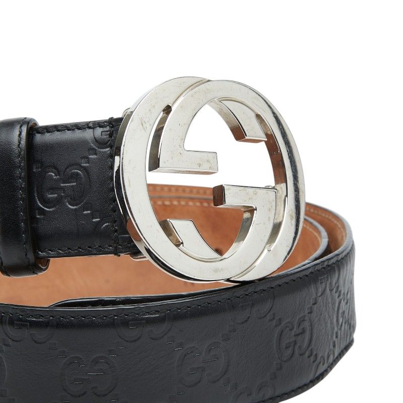 Guccissima Interlocking Belt 34 Black Leather
