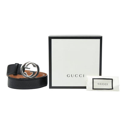 Guccissima Interlocking Belt 34 Black Leather