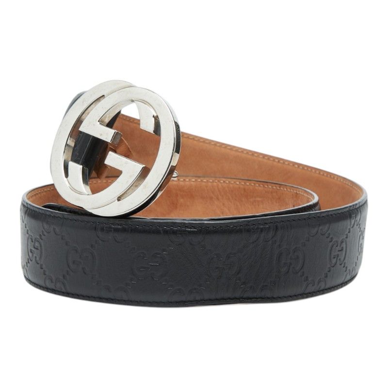Guccissima Interlocking Belt 34 Black Leather