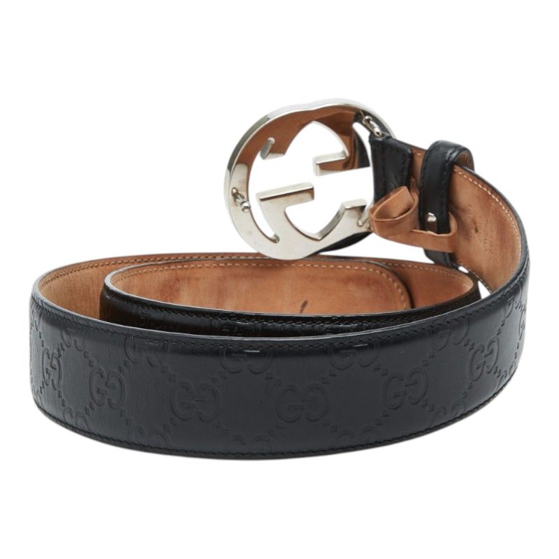 Guccissima Interlocking Belt 34 Black Leather