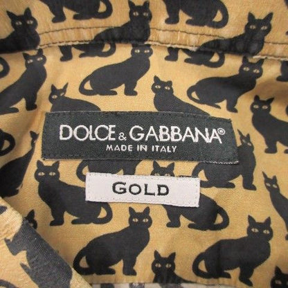 Dolce & Gabbana Gold Shirt XS Beige Cat Pattern Black Cat Animal All Over Long