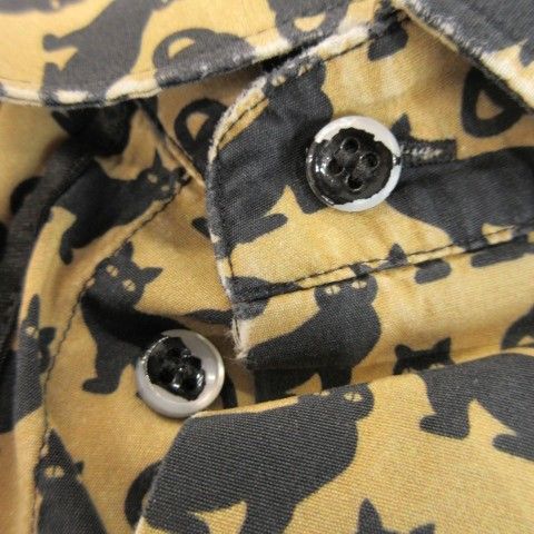 Dolce & Gabbana Gold Shirt XS Beige Cat Pattern Black Cat Animal All Over Long