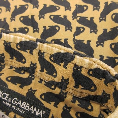 Dolce & Gabbana Gold Shirt XS Beige Cat Pattern Black Cat Animal All Over Long