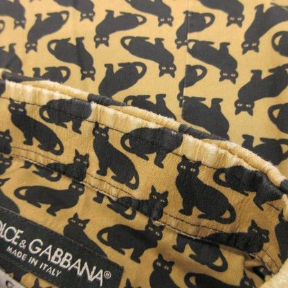 Dolce & Gabbana Gold Shirt XS Beige Cat Pattern Black Cat Animal All Over Long