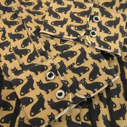 Dolce & Gabbana Gold Shirt XS Beige Cat Pattern Black Cat Animal All Over Long