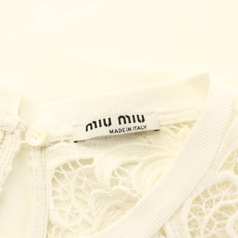 Miu Miu Miu Top Short Sleeve Lace Contrast Crew Neck S White KU