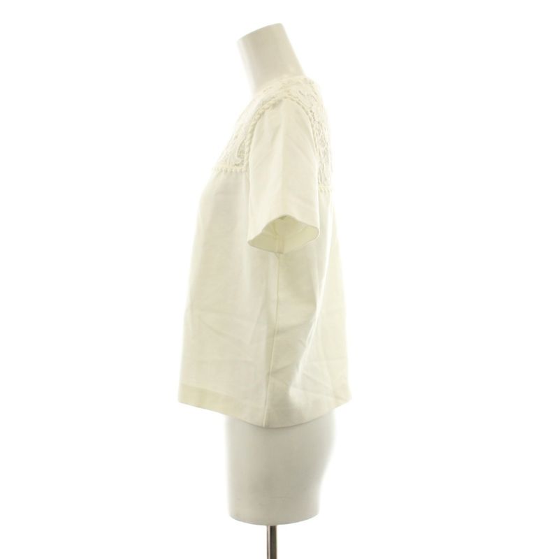 Miu Miu Miu Top Short Sleeve Lace Contrast Crew Neck S White KU